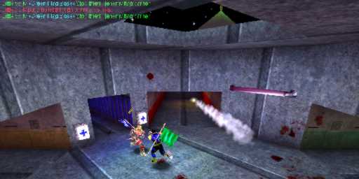 Battle in the labyrinth.
The top of the green pyramid can be seen through the roof.