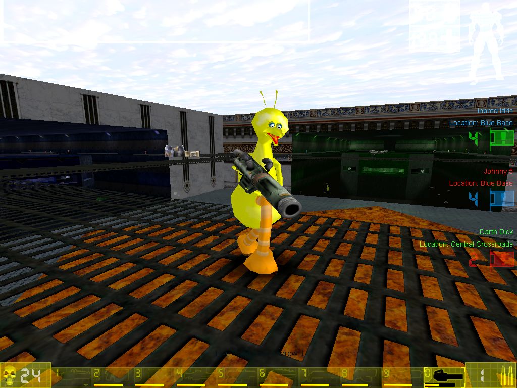 Big Bird on an upper walkway over the central death pit
