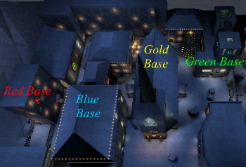 A view from above, showing 
the locations of the flag bases