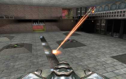 Screenshot of a dark walker firing down
into the central plaza, near the glass floor